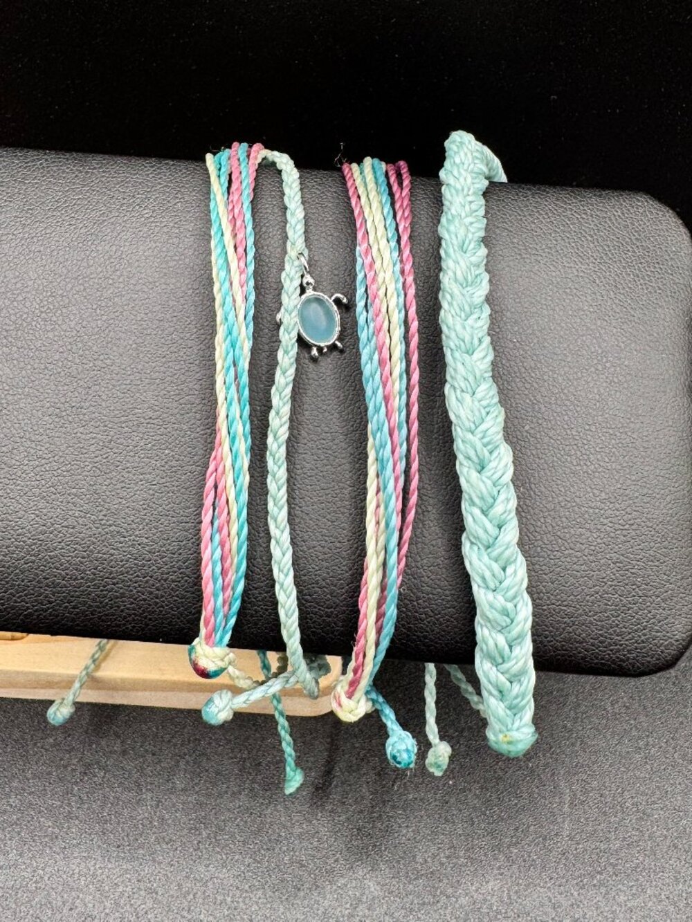 Pura Vida Sea Turtle Charm Ocean Blue Pink Braided Cord Bracelet Stack
